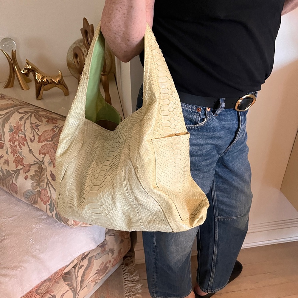 Ted Rossi Cream Python-Embossed Shoulder Bag - image 2